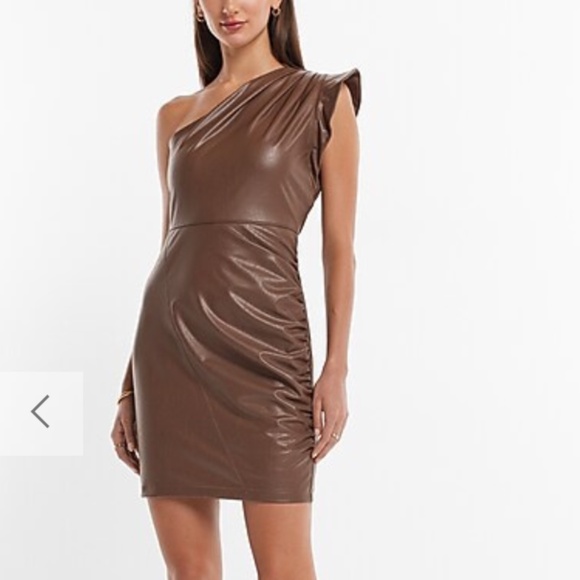 Express Dresses & Skirts - Body Contour Faux Leather One Shoulder Mini Sheath Dress, Size Small, Express